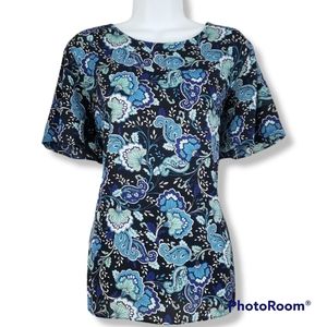 NWOT LOFT blue floral paisley blouse top Womens Medium
